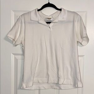 Talbots White Short-Sleeve Polo Button-Down Top
